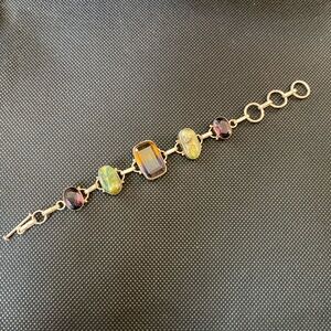 Beautiful multicolored stone and shell silver bracelet